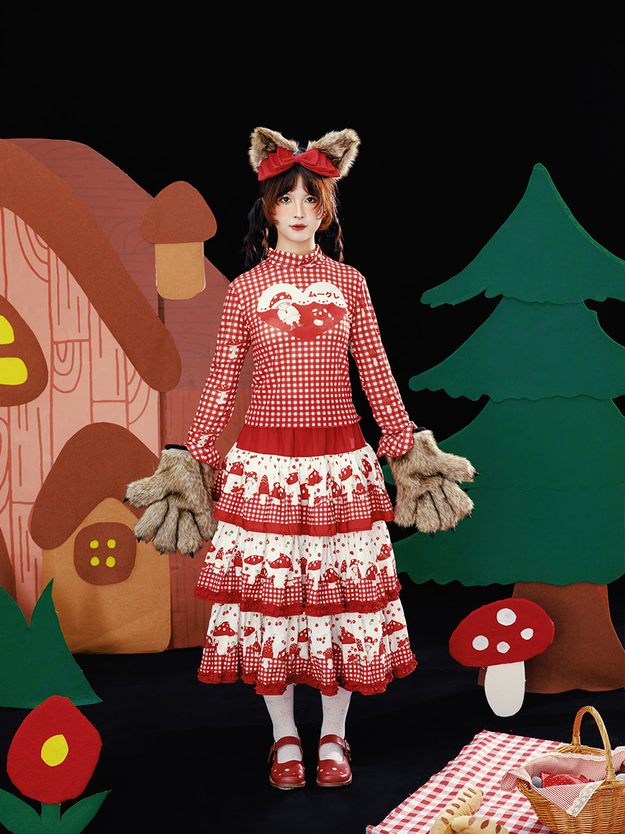 Meugler – Kawaii Red Mushroom & Heart Top