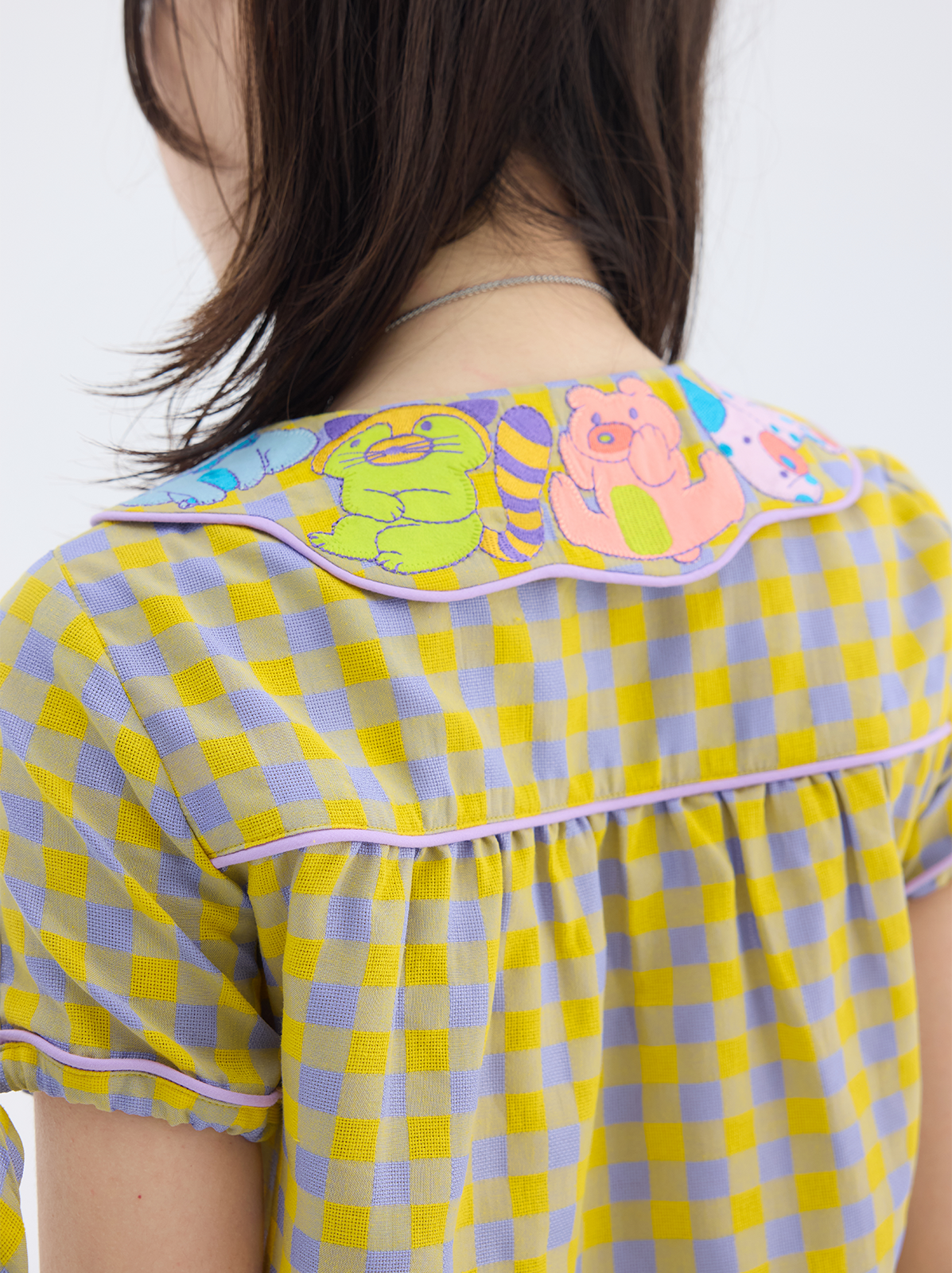 tntntutu - Animal Embroidery Plaid Blouse | Kawaii Harajuku Peter Pan Collar Shirt shirt tntntutu