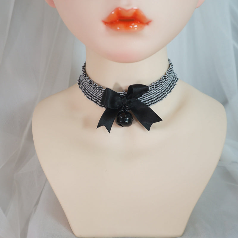 MaoJiang - Kawaii Plaid Bow Bell Choker necklace maojiang