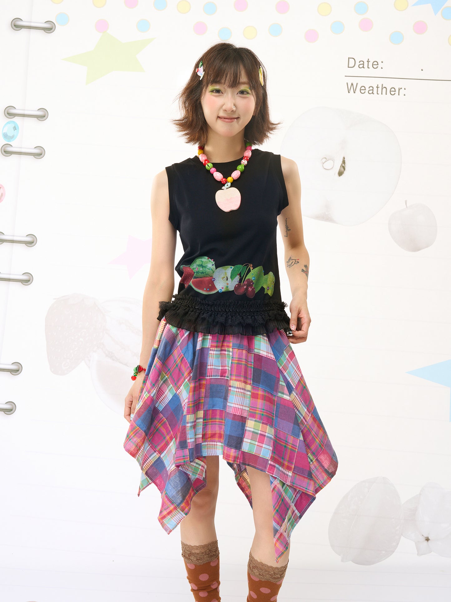 FRUITS “Sweet‑Dream” Black Lace‑Hem Series | T‑Shirt or Sleeveless Vest tshirt Fruits