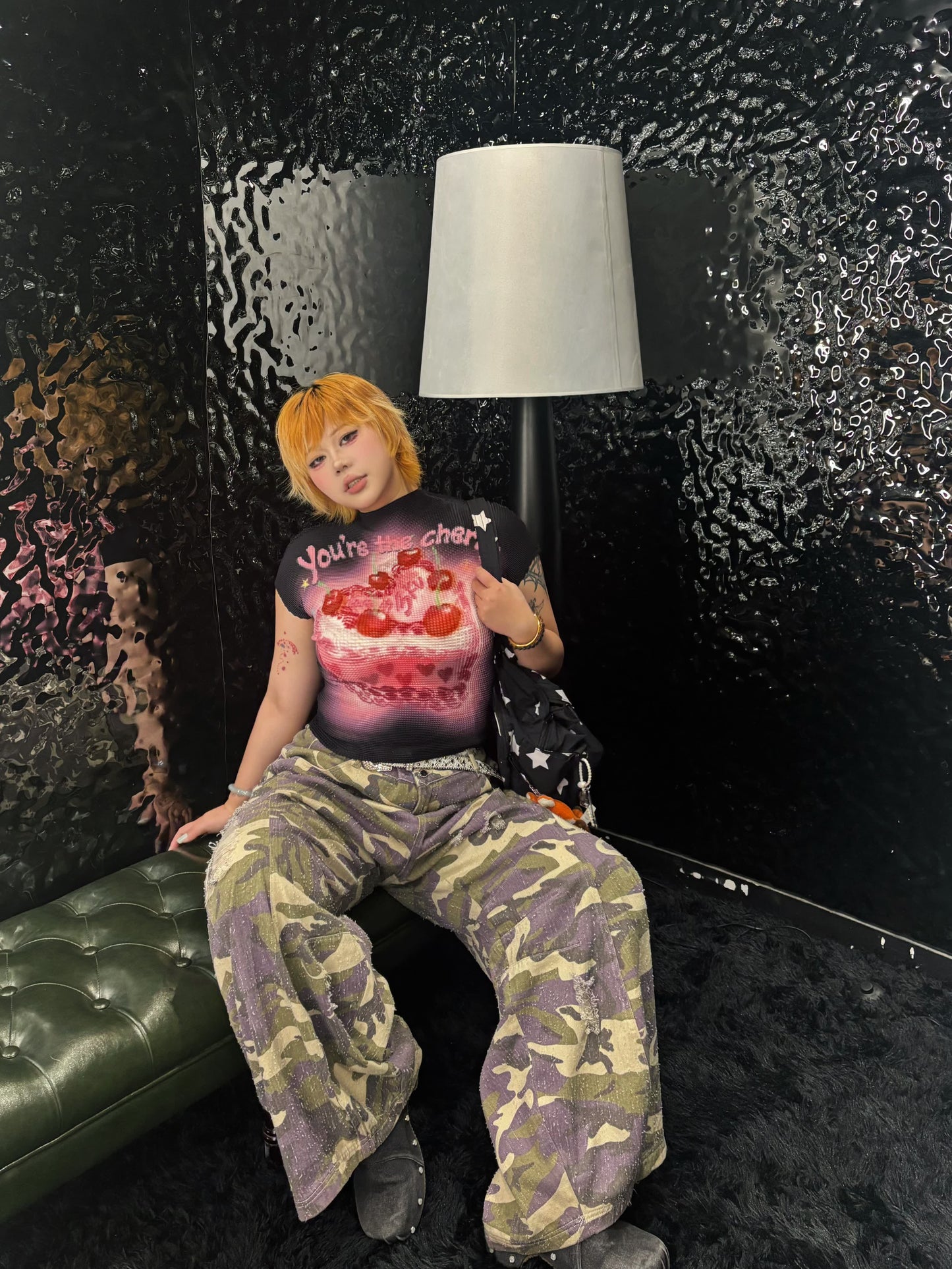 3ANKYUU - Plus Size Cherry Cake Printed Ruched Tee 3ANKYUU