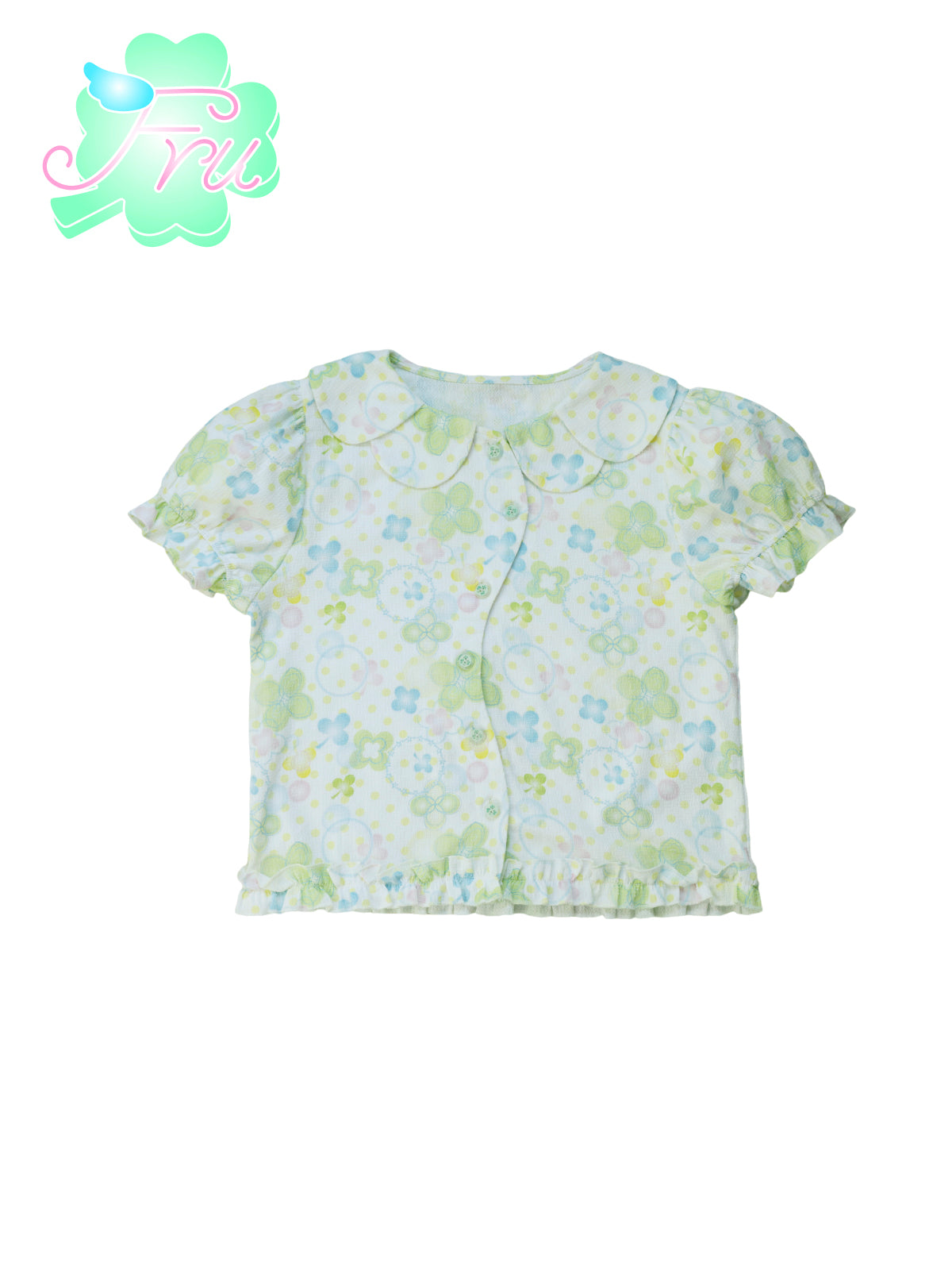 frufru Four-Leaf Clover Shirt | White Print Summer Shir blouse frufru