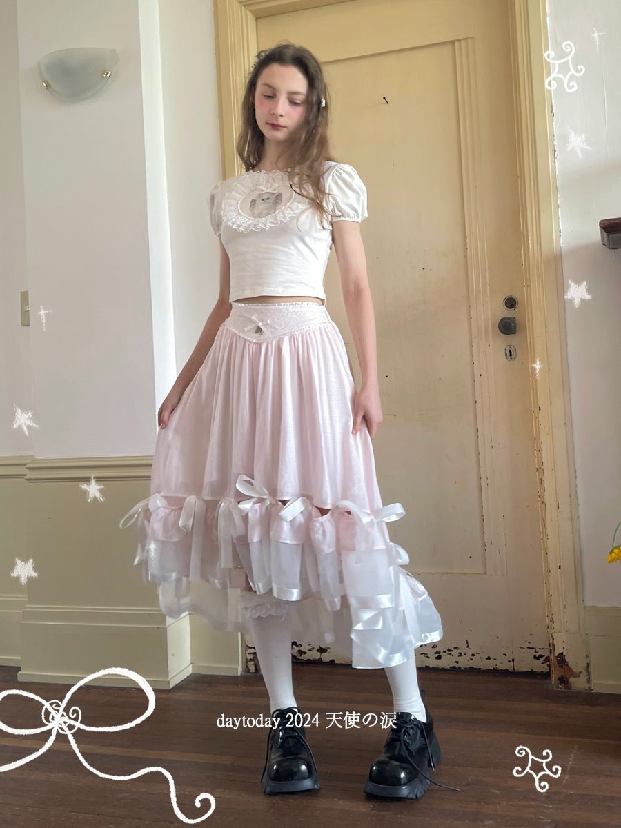 Harajuku Skirt Irregular Pink Skirt Plaid Lace Patchwork Long Skirt skirt daytoday everyday institute