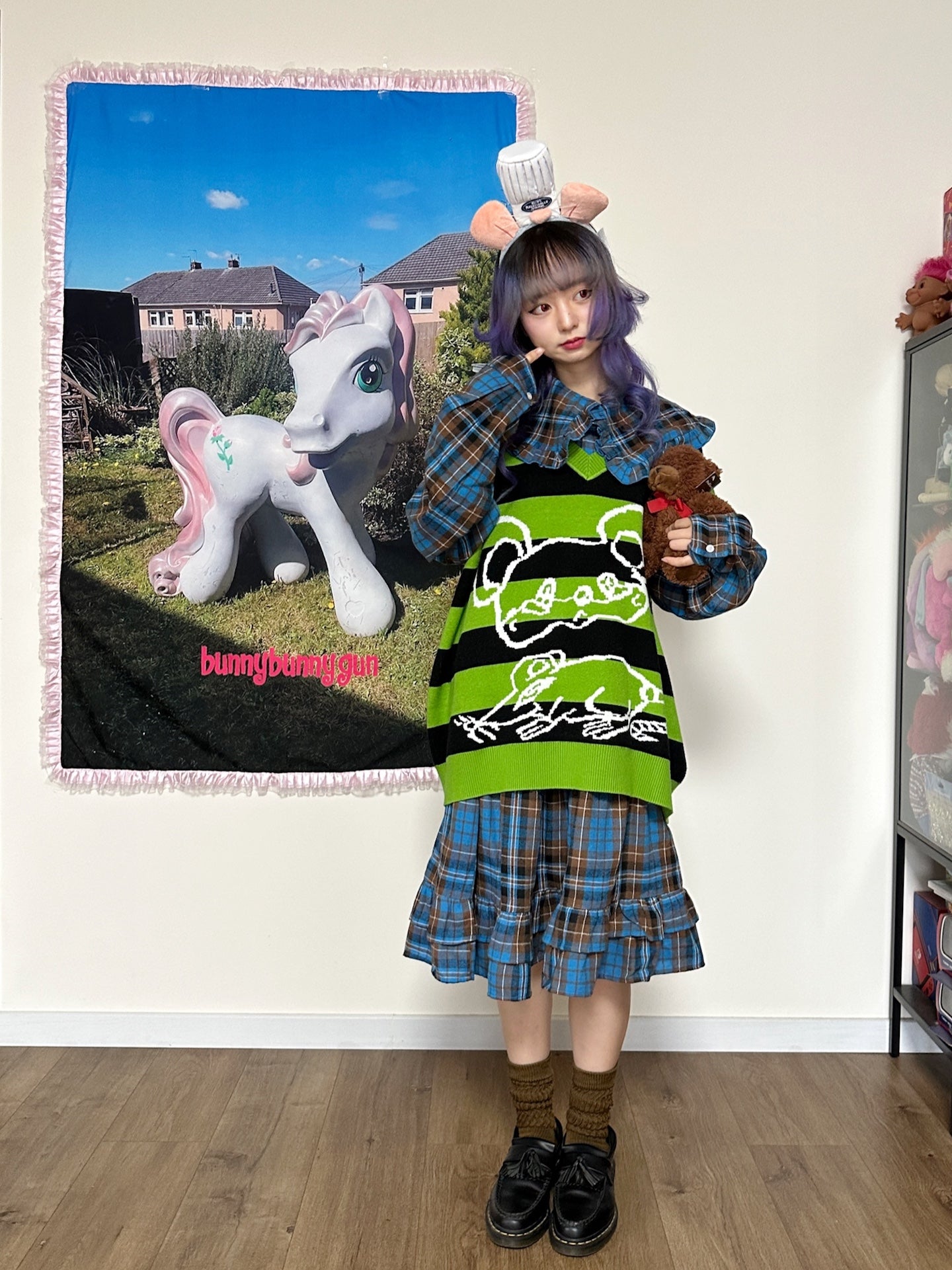 bunnybunnygun - Decora Kei Striped Knit Vest Oversized Sweet Cool vest bunnybunnygun