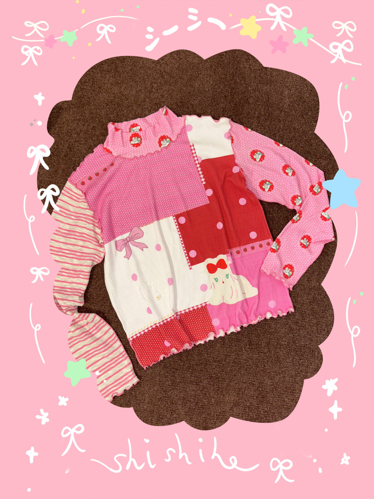 shishihshop - Kawaii Patchwork Cotton Top shirt shishihshop
