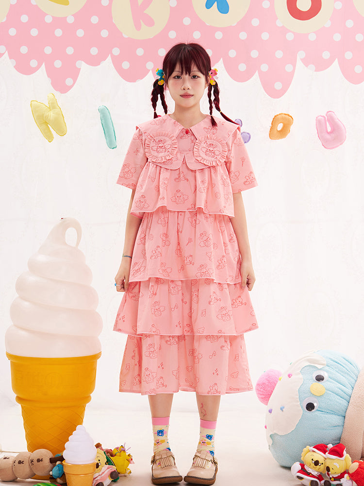 NIKKOU Pink Kawaii Adjustable Strap Jumper | Harajuku Angel Bunny Tiered Dress dress Nikkou home