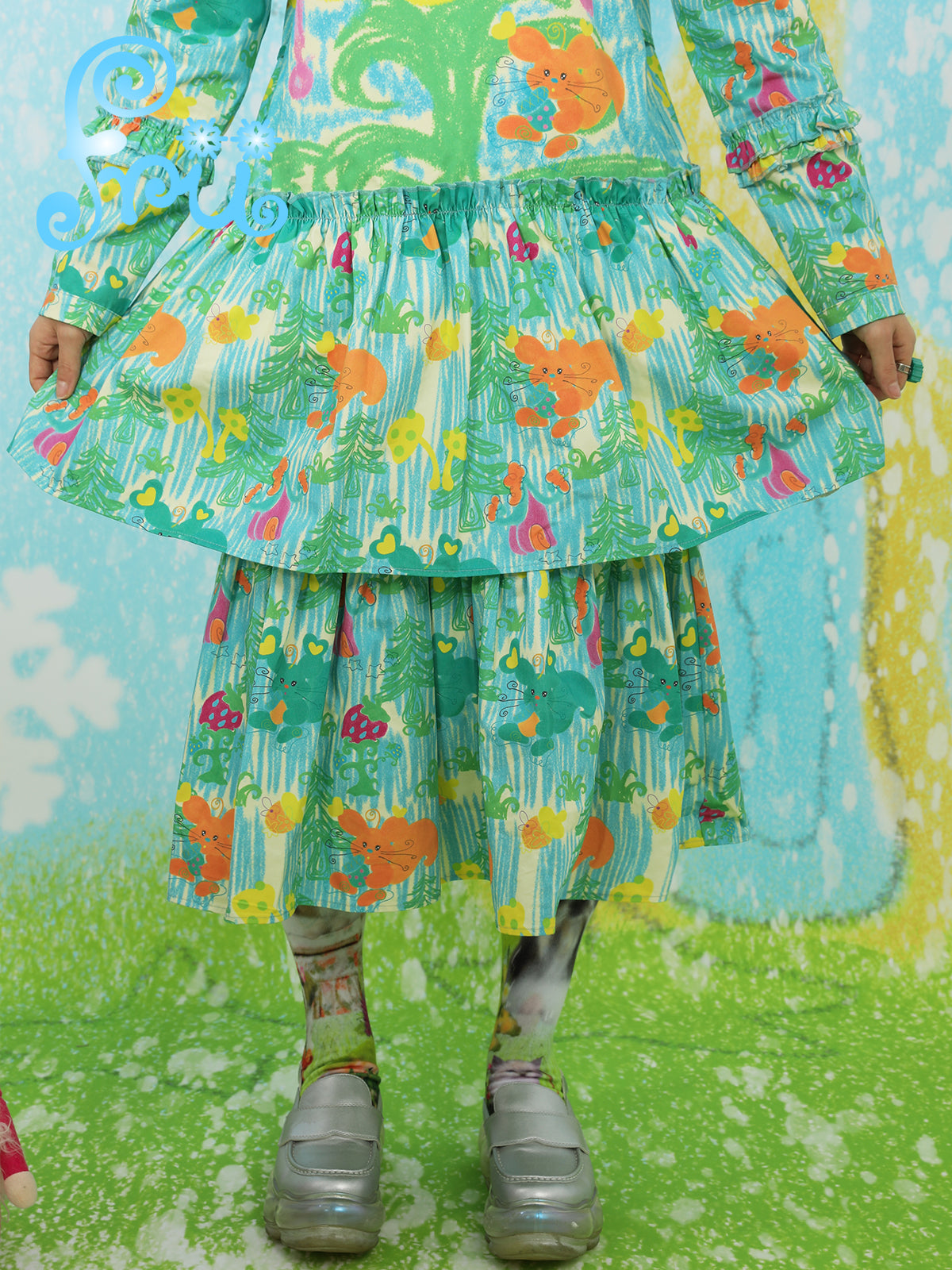 frufru Green Floral Dress | Doll Collar Loose Dress | Winter Dress Long-sleeve Dress dress frufru