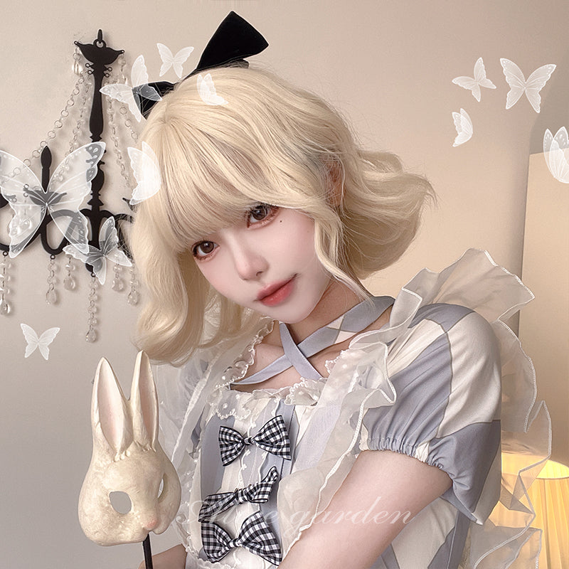 Alice Garden - Platinum Blonde Short Curly Wig with Bangs wig Alice Garden
