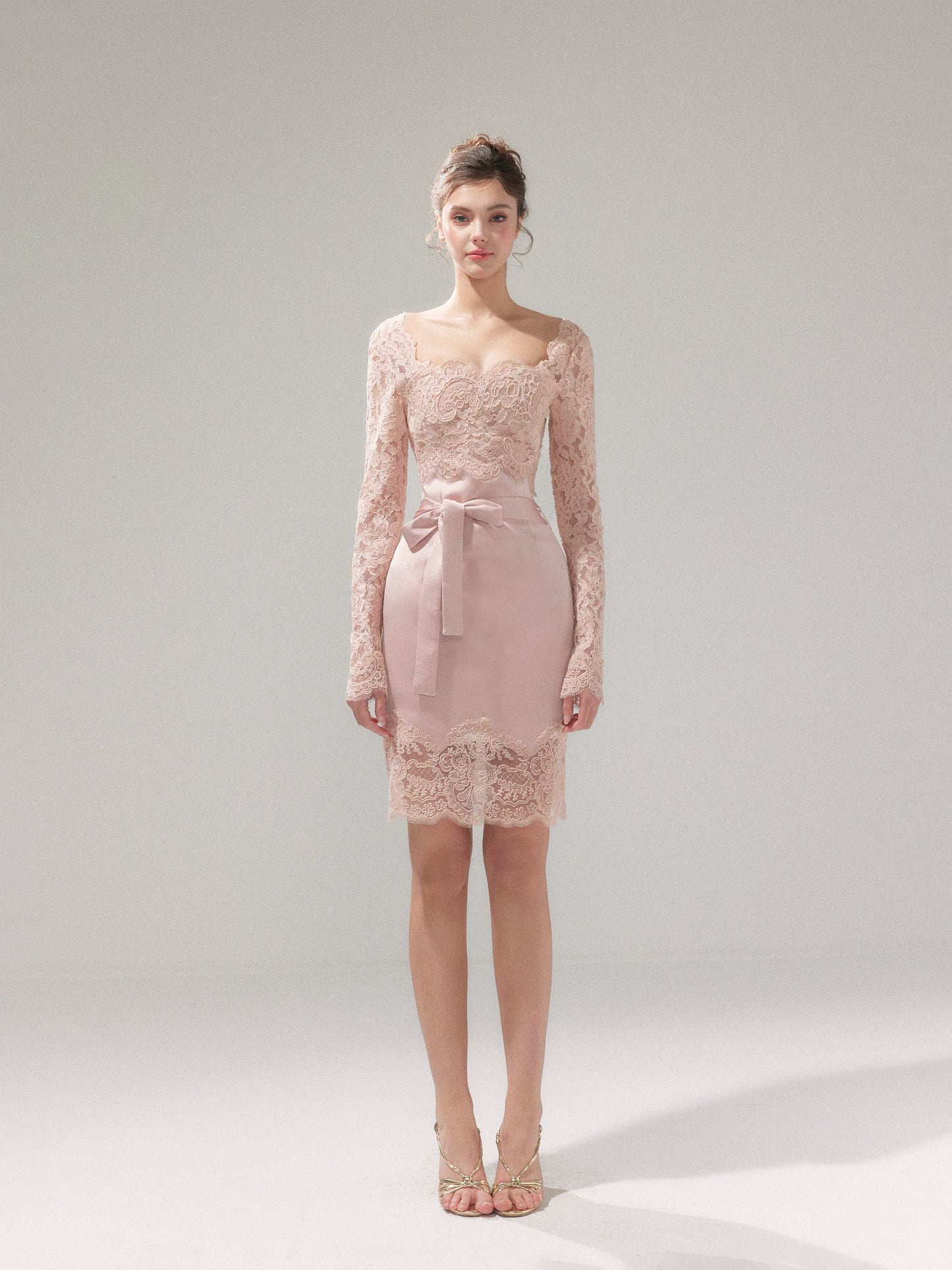 YZZI HE - “Tulip Pink Mist” Satin Lace Bodycon Dress dress YZZI HE