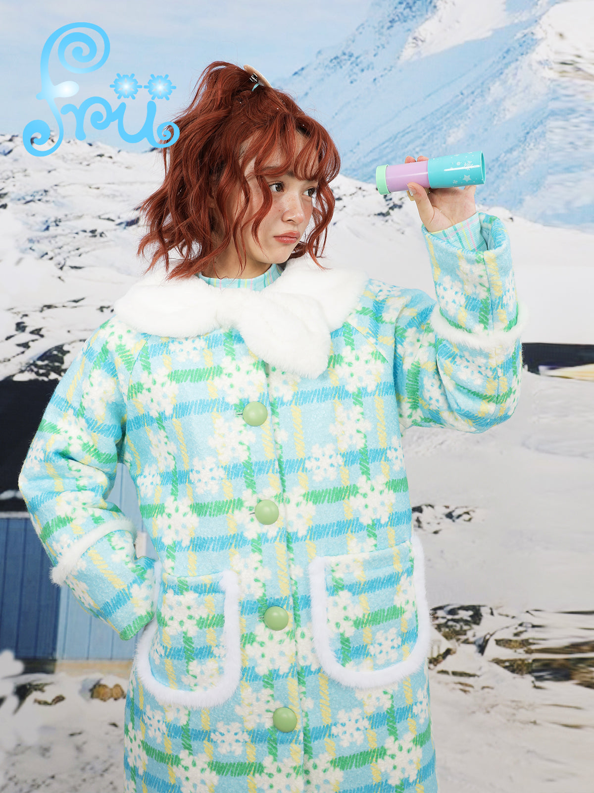 frufru Blue Wool-Blend Coat | Harajuku Doll Collar Winter Jacket coat frufru