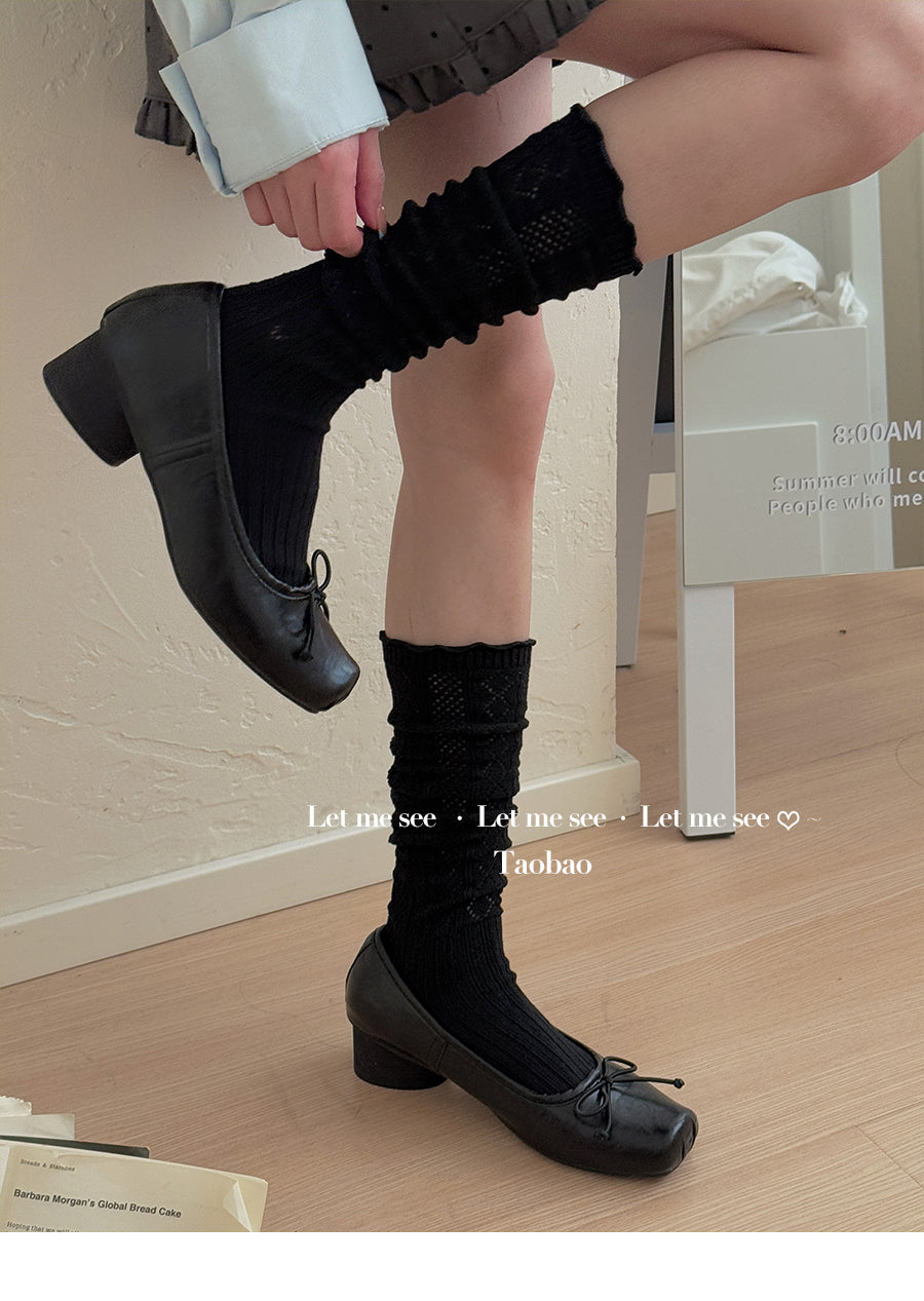 LET ME SEE 古早风镂空针织花边袜 木耳边芭蕾小腿袜女堆堆针织袜 sock let me see