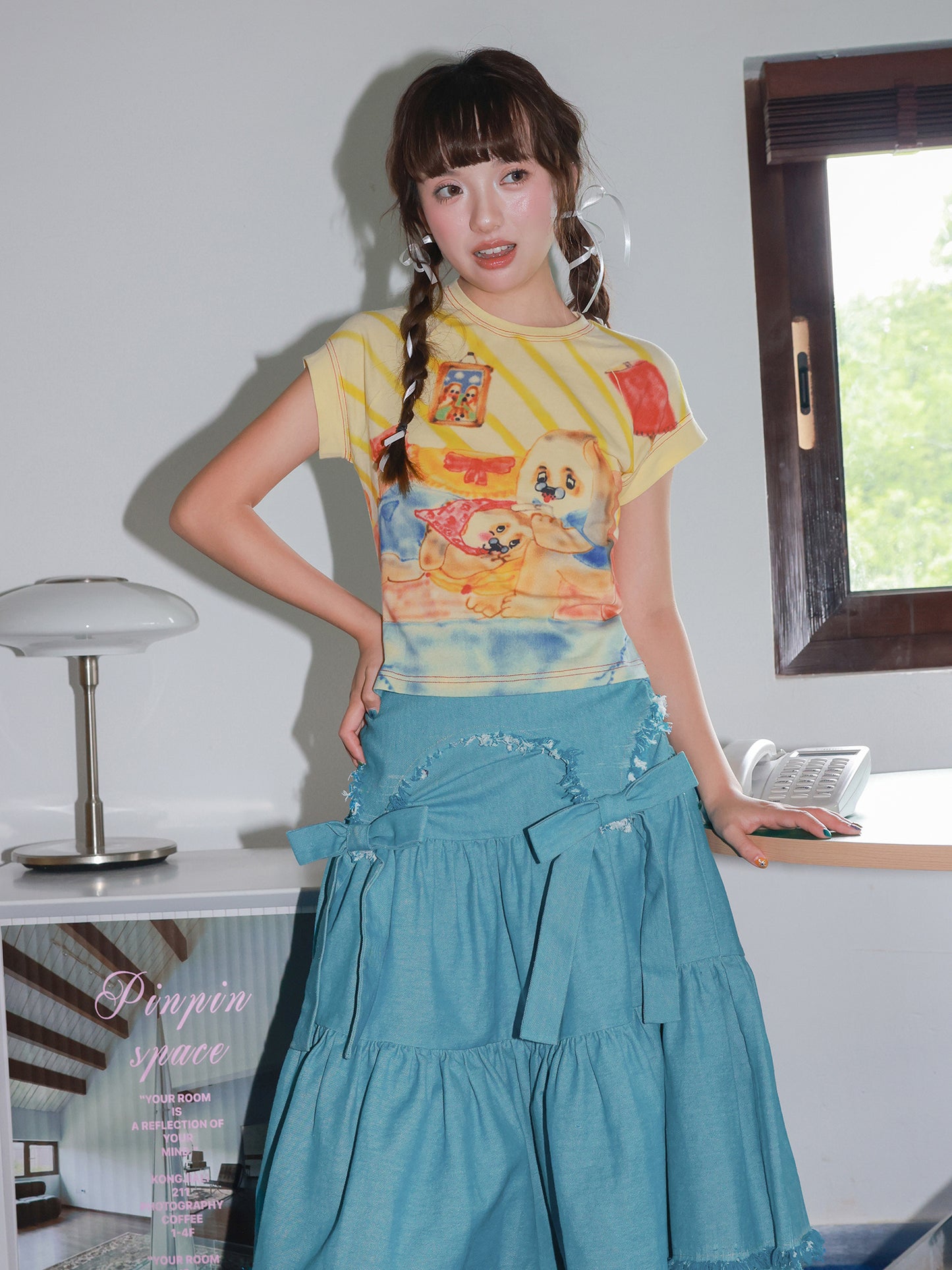 Tntntutu - Decora Kei Yellow Dog Home T-Shirt tshirt tntntutu