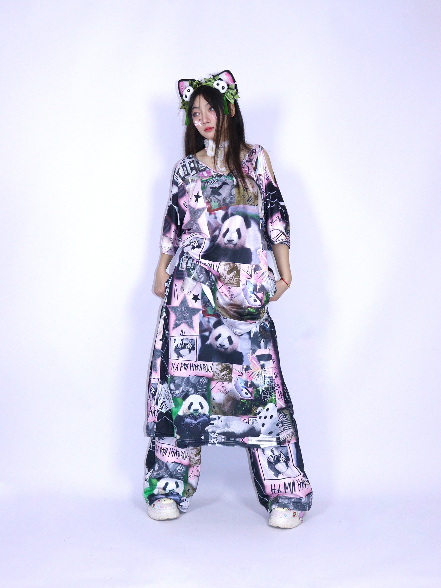 LEERROO - Y2K Panda Print Elastic Midi Skirt skirt Leerroo