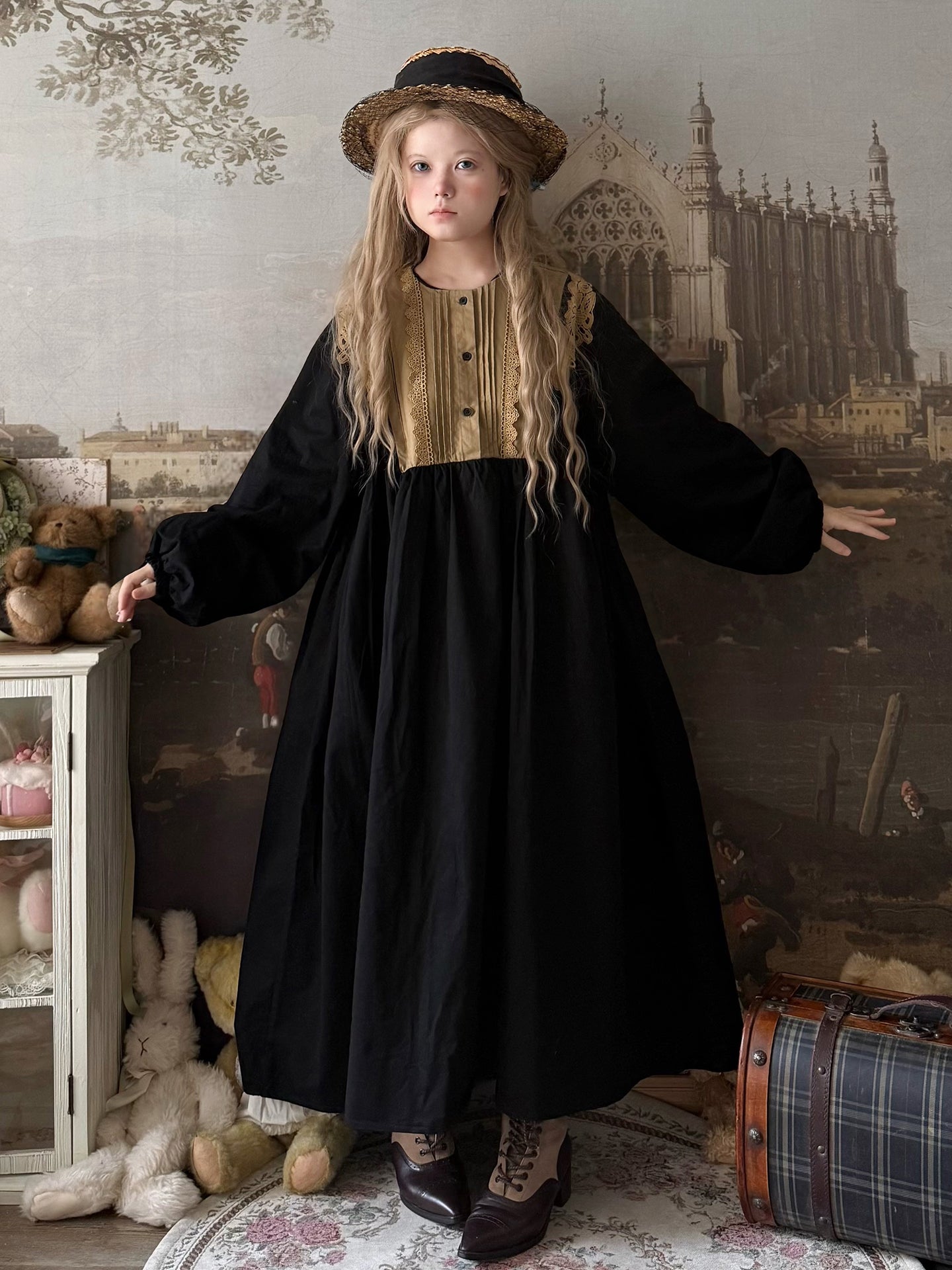 Labeau - Kawaii Retro Lace Pleated Long Dress dress Labeau