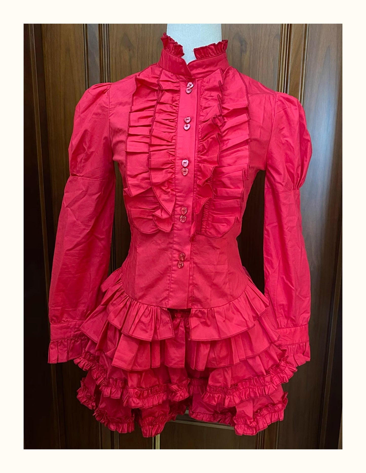 Nanjun Vintage - Lace Puff Sleeve Blouse & Cake Skirt Set set Nanjun Vintage