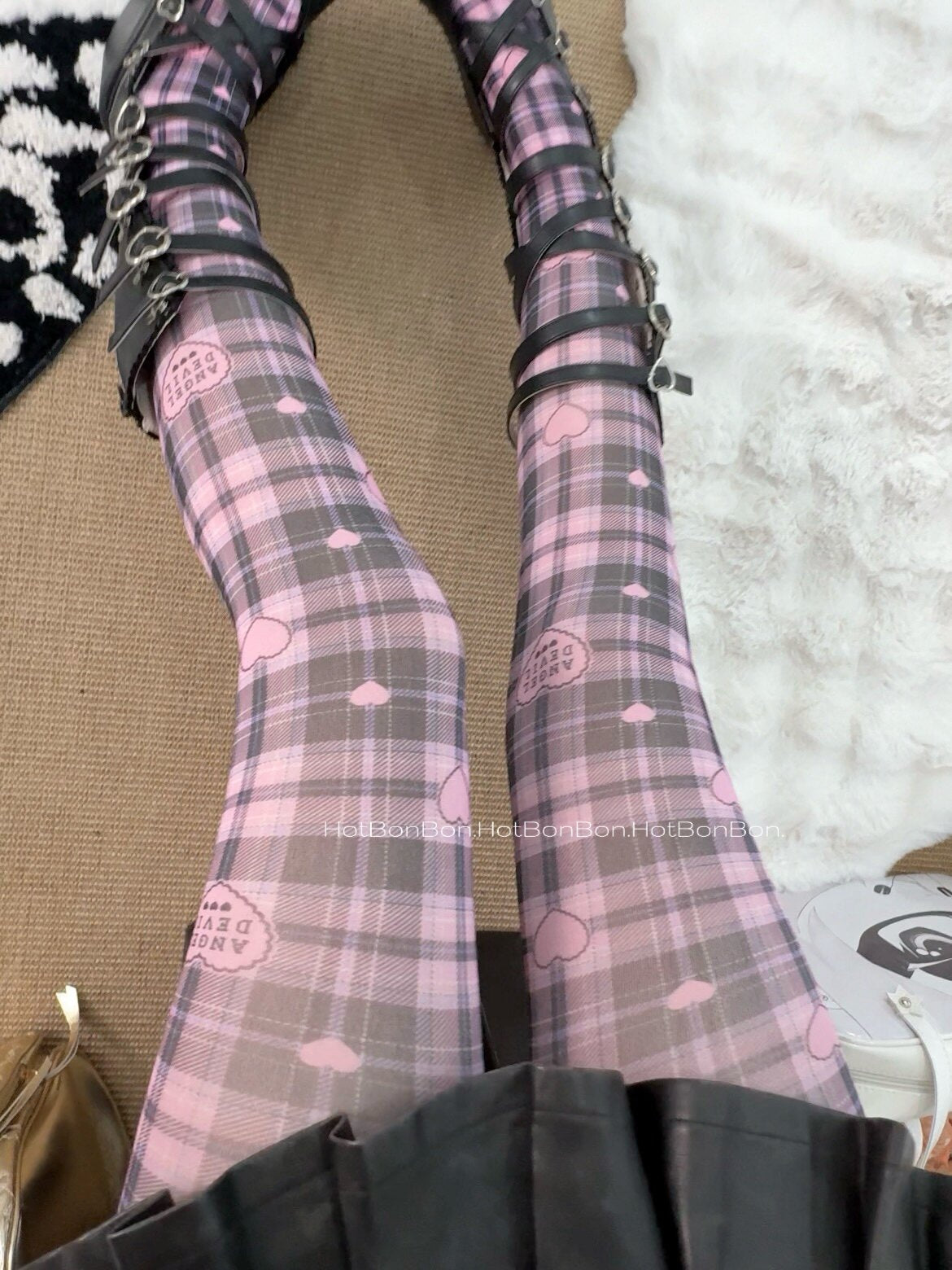 Hot BonBon - Pink Heart Plaid Tights tights Hot BonBon