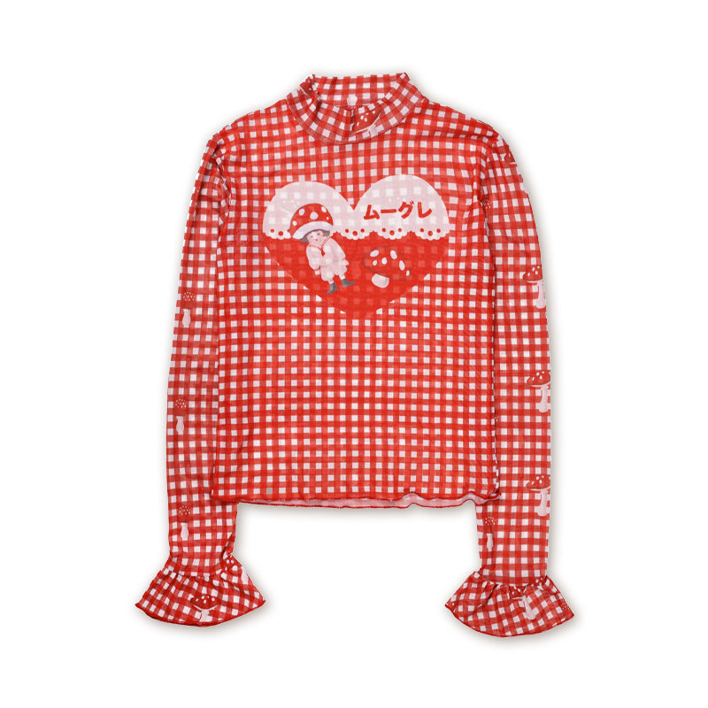 Meugler – Kawaii Red Mushroom & Heart Top