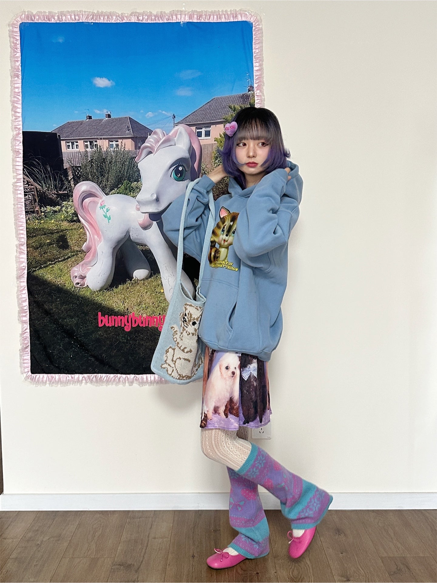 bunnybunnygun - Showa Blue Fleece Sweatshirt Oversized Vintage hoodie bunnybunnygun