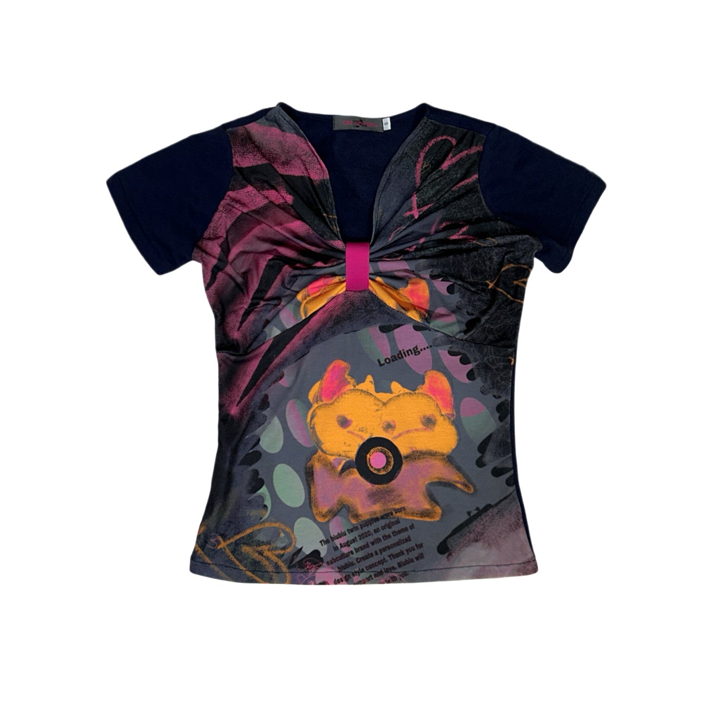 YJM with biubiu "Sunset Blues" Graffiti Bow Slim Top – Harajuku Fitted Tee tshirt YJM with biubiu T-shirt Only S