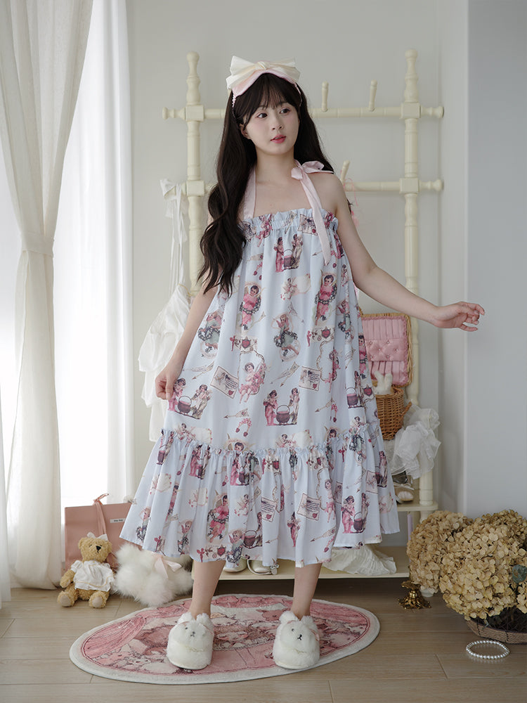 Labeau - Kawaii Ruffle Print Ribbon Strap Dress dress Labeau