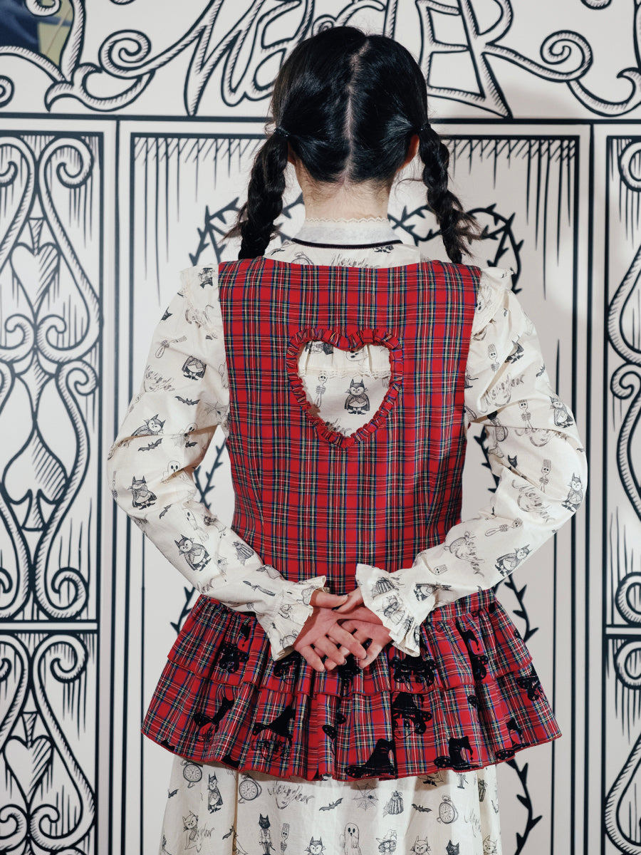 Meugler Waistcoat Red Plaid Vest Little Devil Open-Front Waistcoat vest Meugler