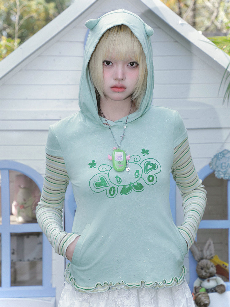 Hashtag DDD - Kawaii Glitter Sequin Green Hoodie Top hoodie Hashtag DDD