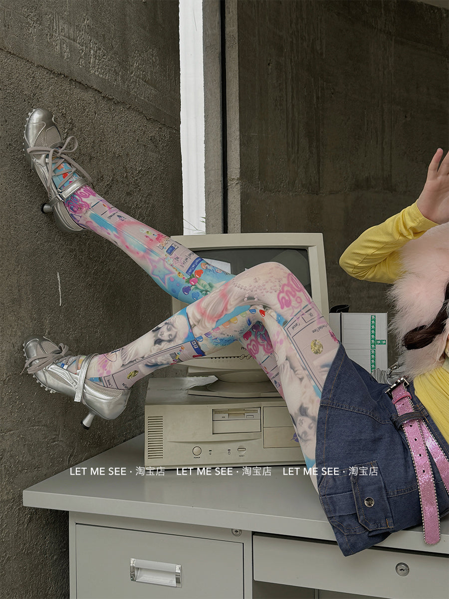 LET ME SEE Printed Tights | Y2K Pattern Pantyhose tights let me see
