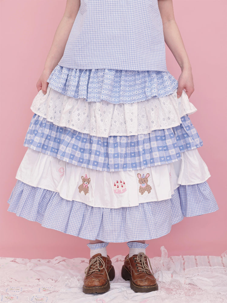 SemenCoicis Sweet Bear Embroidered Skirt | Kawaii Layered Cotton Lace Skirt skirt SemenCoicis