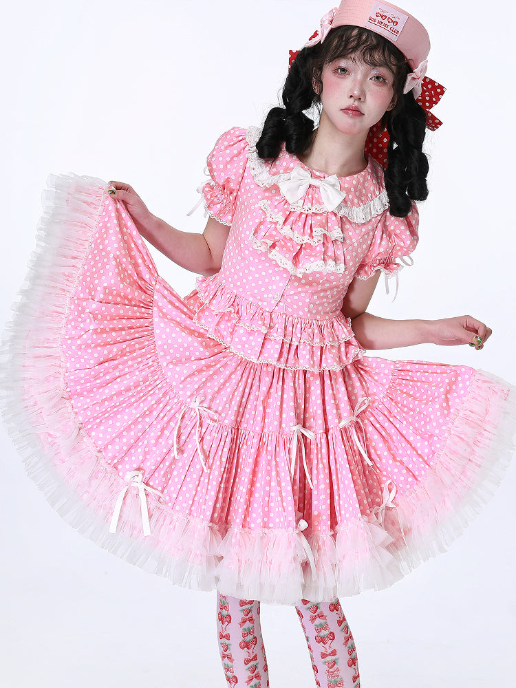 SOS MEME CLUB - Showa Pink Polka Dot Skirt skirt SOS MEME CLUB