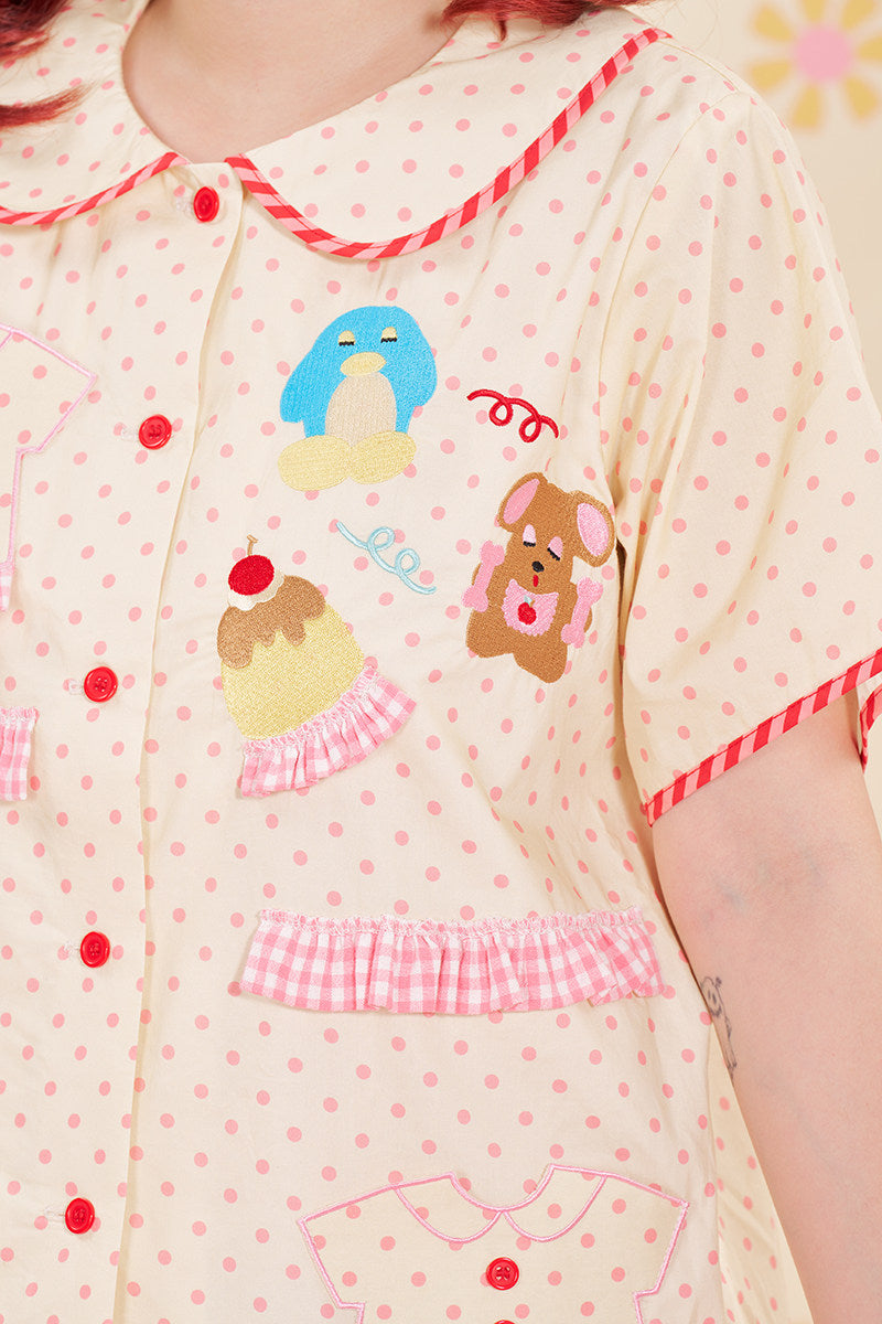 NIKKOU - Animal Embroidered Lace Shirt shirt Nikkou home