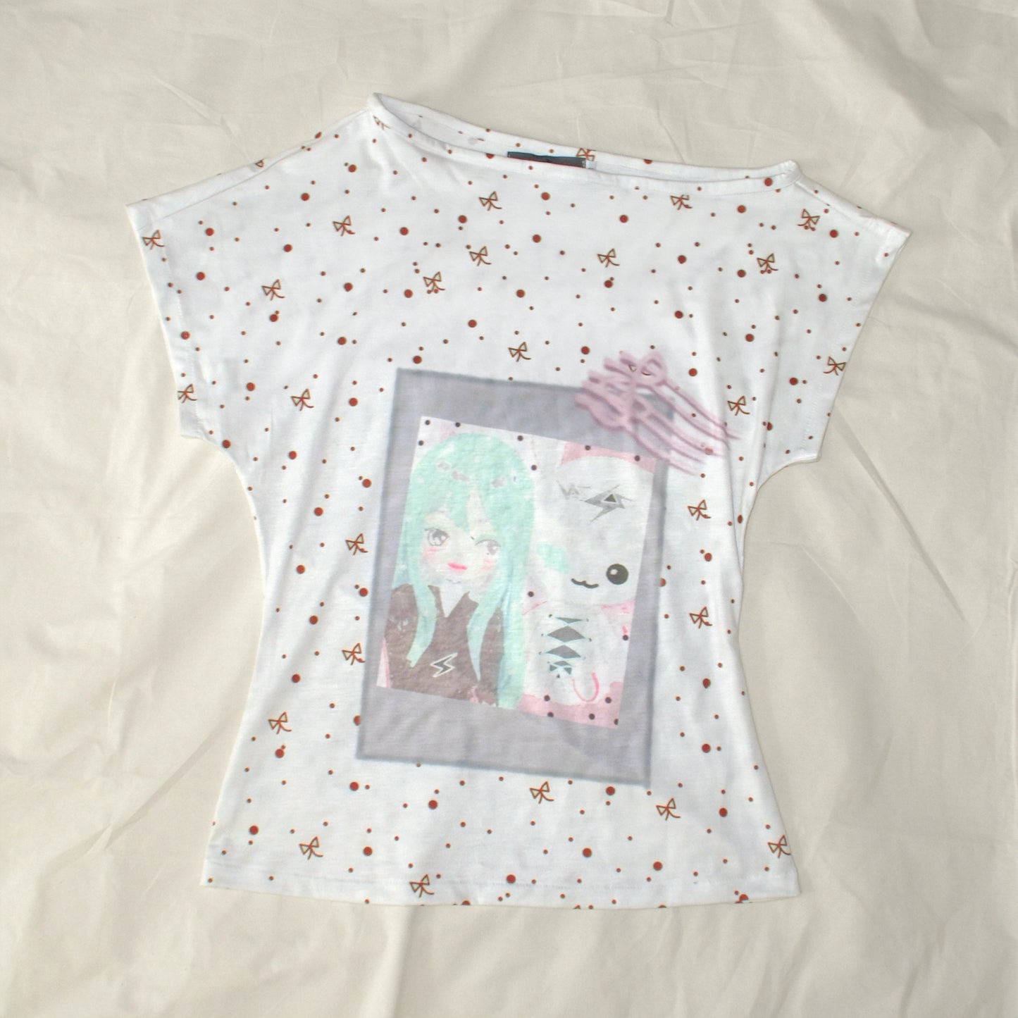 YJM with biubiu - Mint White Polka Dot Fitted Short Sleeve Top shirt YJM with biubiu S