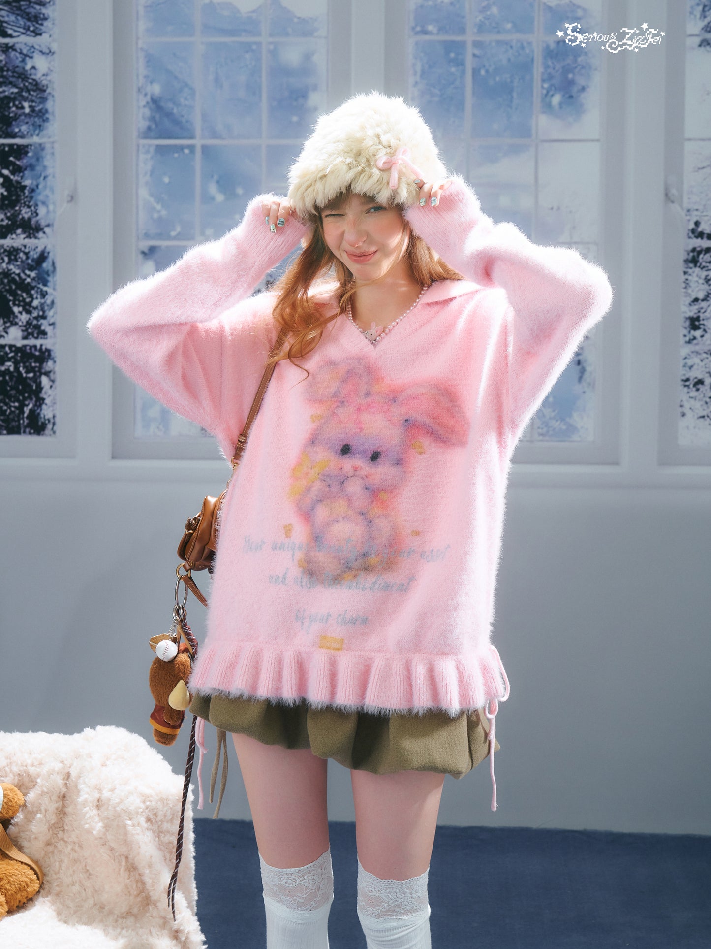 ziziFei - Kawaii V-Neck Bunny Knit Sweater sweater ziziFei