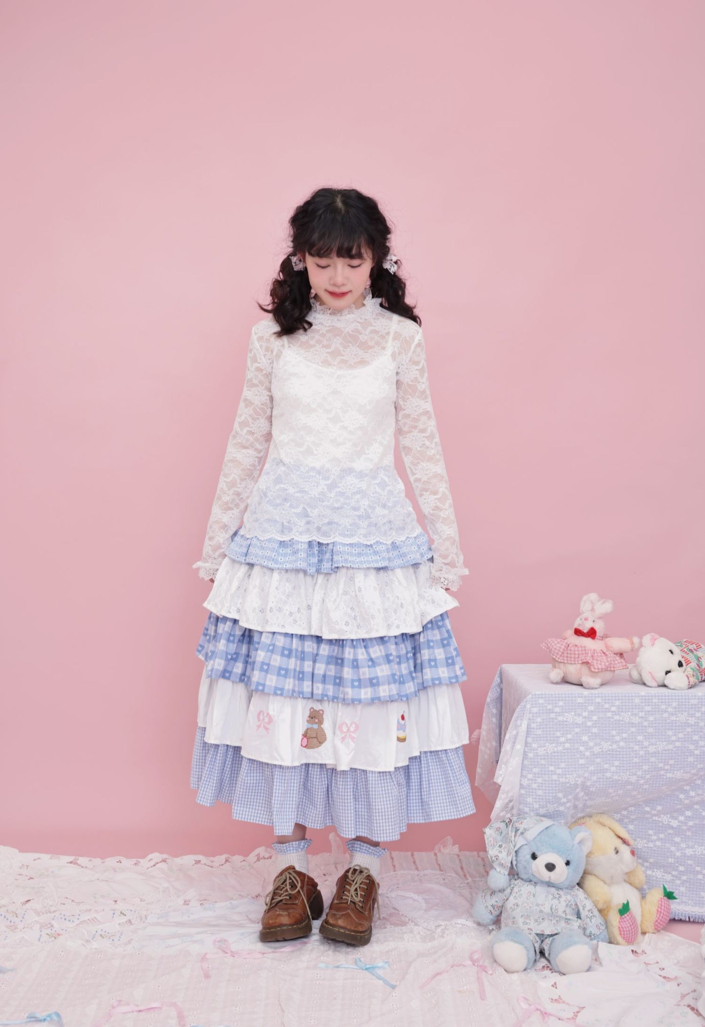 SemenCoicis Sweet Lace Rose Top | Kawaii Bow Detail Long Sleeve Undershirt shirt SemenCoicis