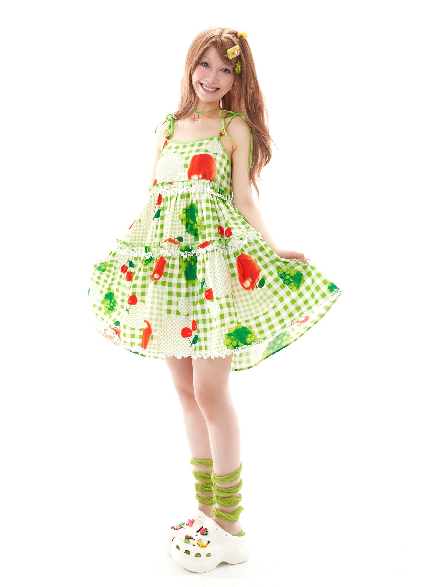 FRUITS Fruit Print Dress | Checkered Strap Dress dress Fruits