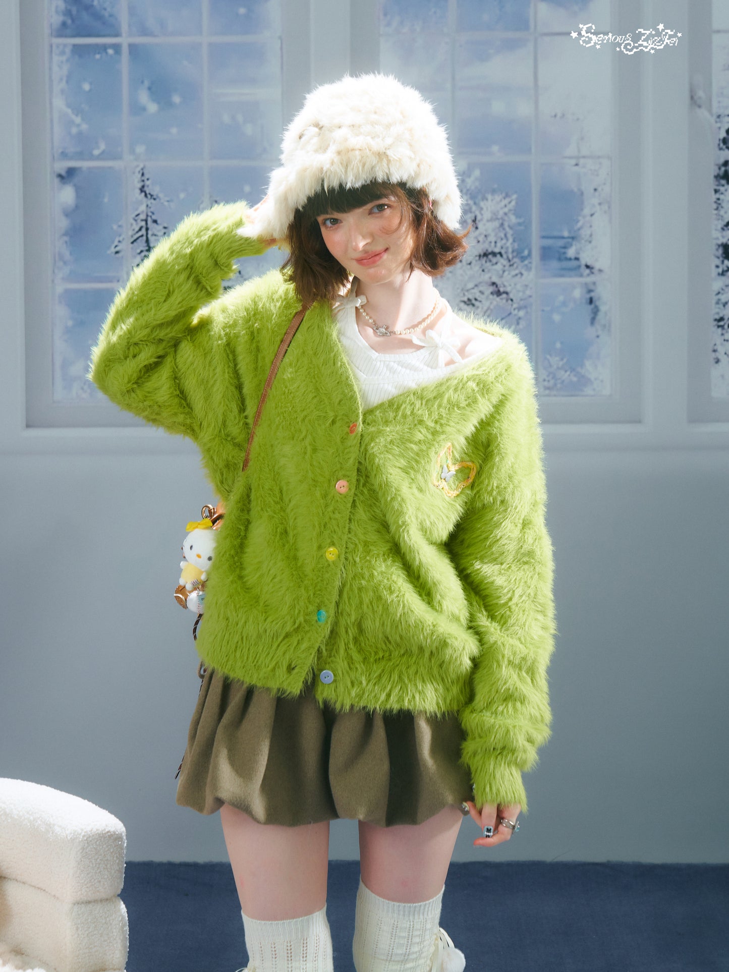 ziziFei - Y2K Soft Plush Butterfly Cardigan with Color Buttons cardigan ziziFei