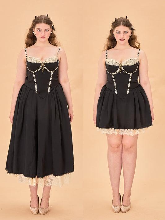 LaceMade - French Style Corset Little Black Dress Lace Trim Summer dress LaceMade