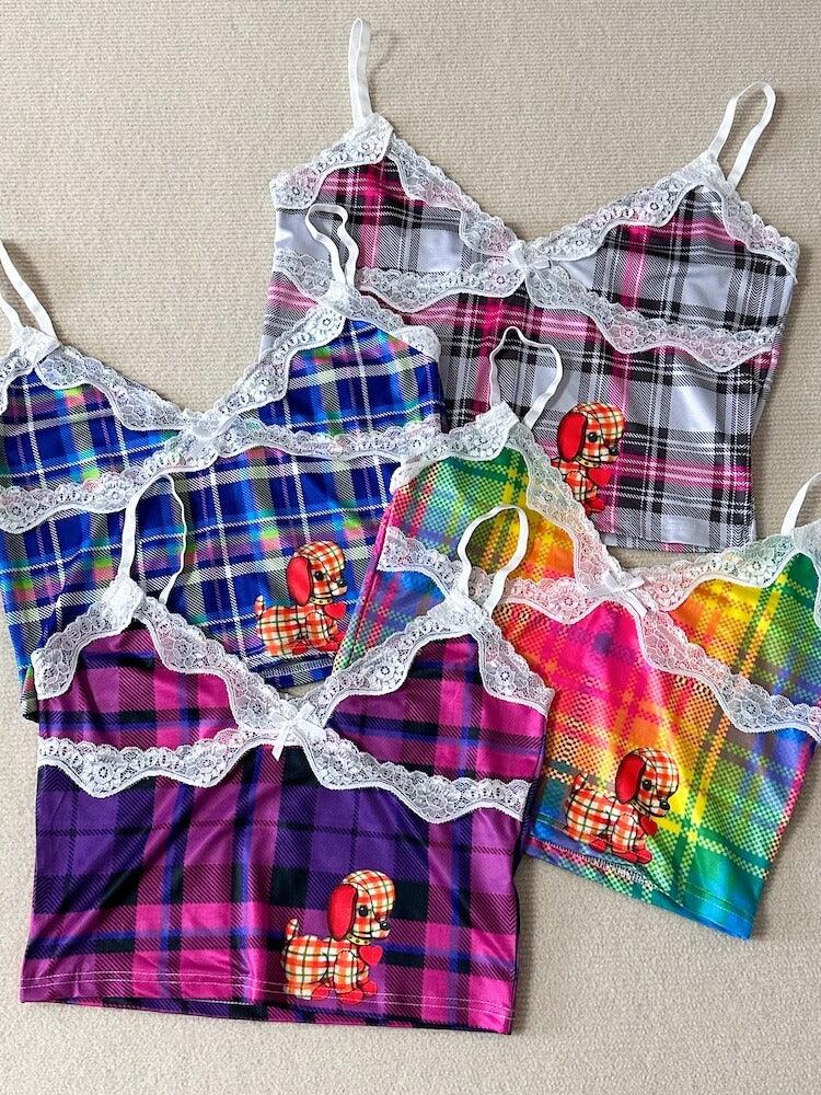 Decora Kei Tank Top – Summer Plaid Stretch camisole bunnybunnygun
