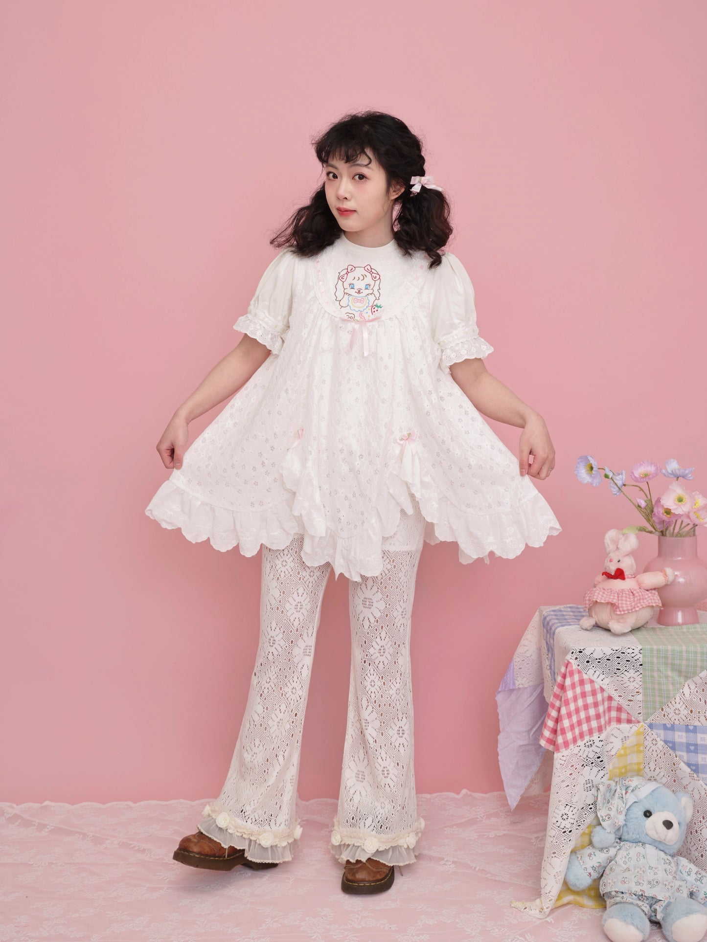 SemenCoicis Pants Sweet Cotton Pants Rose Versatile Lace Border Pants pants SemenCoicis