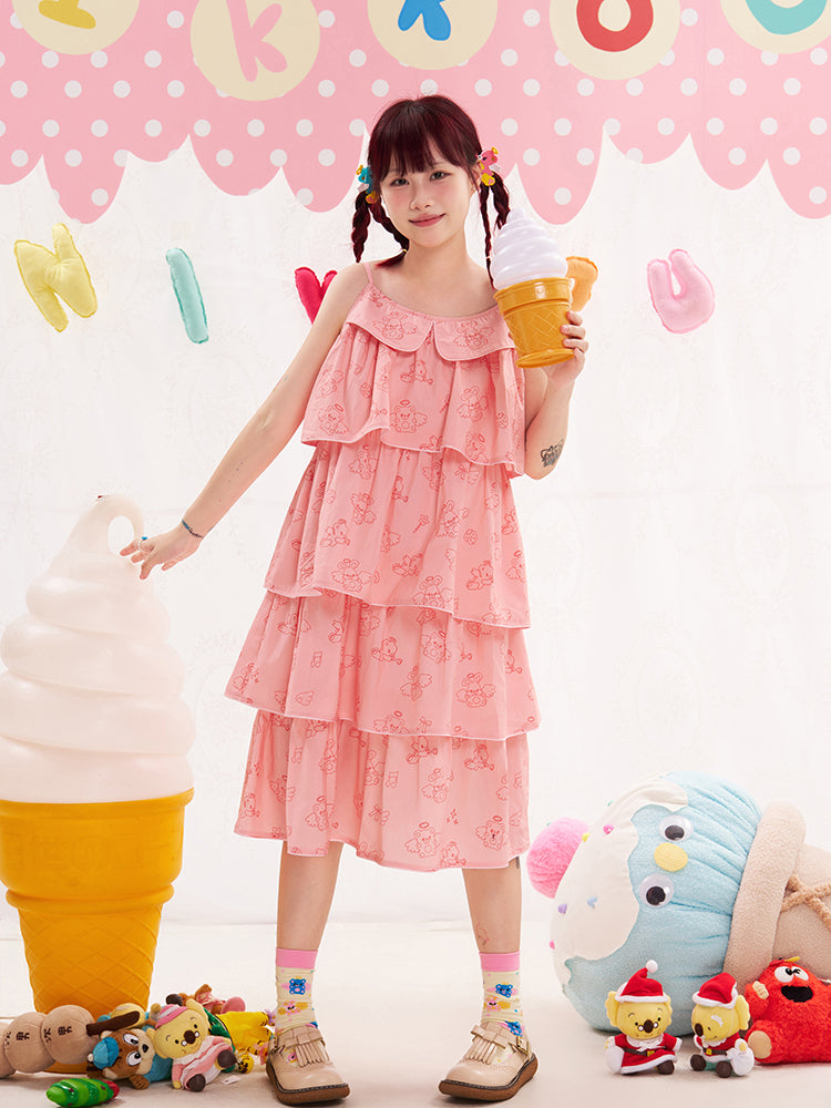 NIKKOU Pink Kawaii Adjustable Strap Jumper | Harajuku Angel Bunny Tiered Dress dress Nikkou home