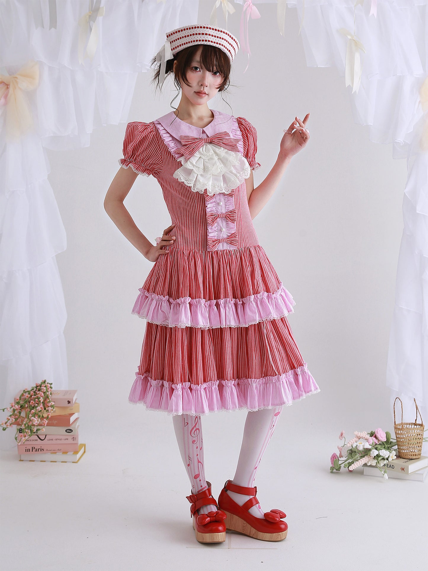 SOS MEME CLUB - Red Stripe Lolita Dress dress SOS MEME CLUB