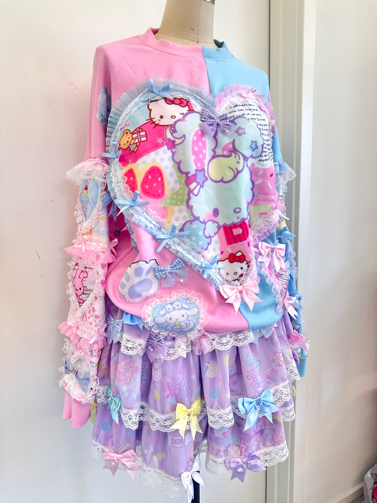 RedDevil - Decora Kei Pink Blue Heart Sweatshirt sweatshirt Red Devil