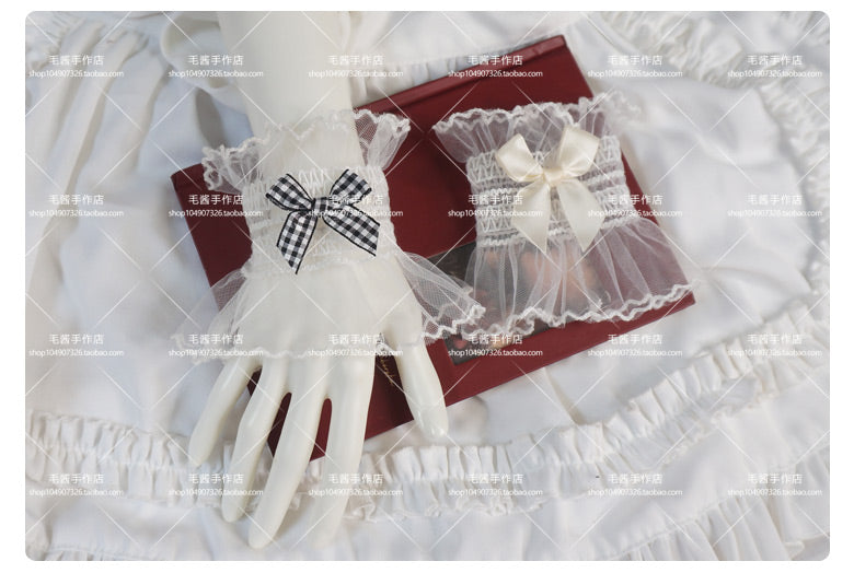 MaoJiang - Kawaii White Lace Bow Wrist Cuffs sleeves maojiang