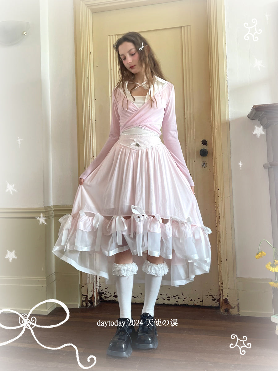 Harajuku Skirt Irregular Pink Skirt Plaid Lace Patchwork Long Skirt skirt daytoday everyday institute