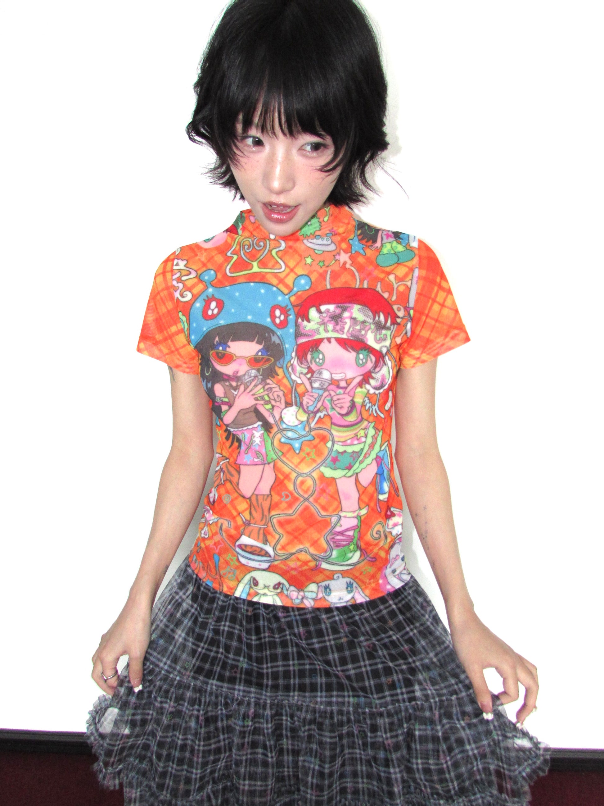 OurHappy Retro Candy Color Tee | Mesh Short Sleeve T-Shirt | Dual Tone Harajuku Style tshirt Our Happy