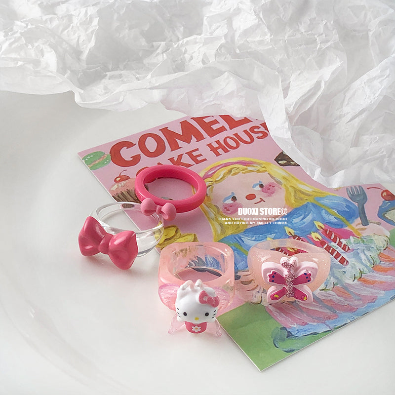 DuoXi - Kawaii Ring HelloKitty Bow Stackable Resin ring DuoXi