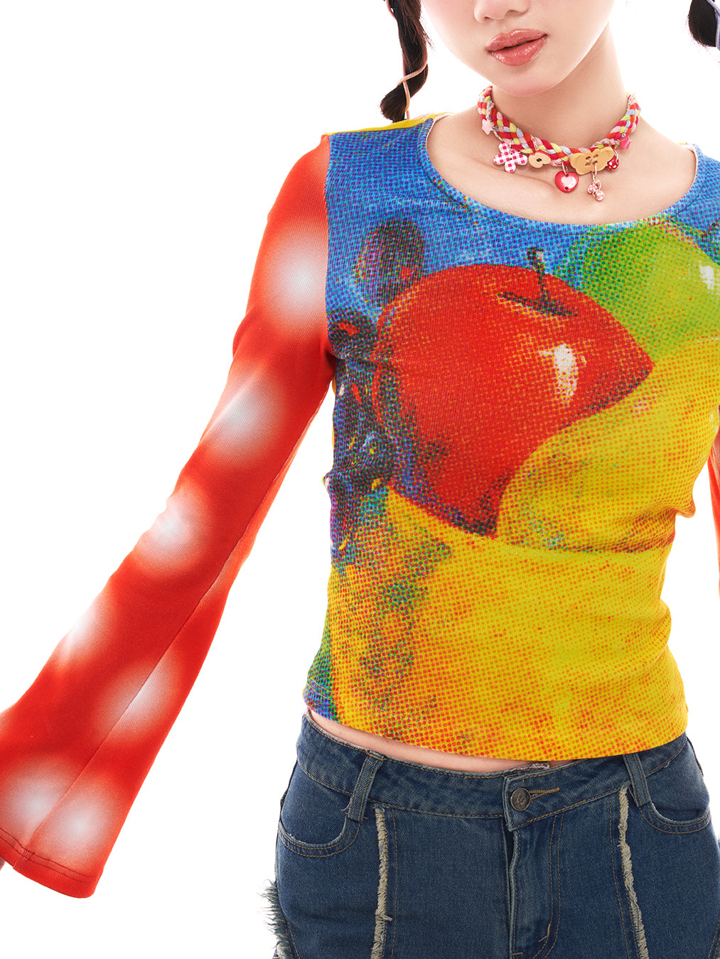 FRUITS Polka Dot Bell Sleeve Top | Fruit Print Blouse shirt Fruits