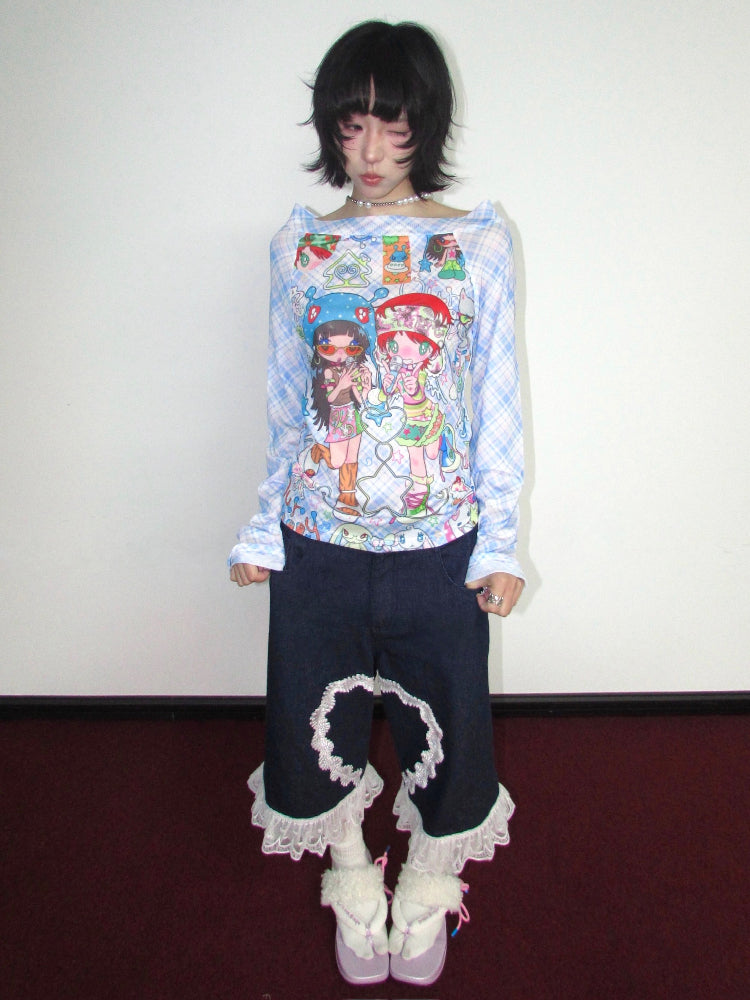 OurHappy Mesh Plaid Long Sleeve Tee – Breathable UV Protection Top shirt Our Happy