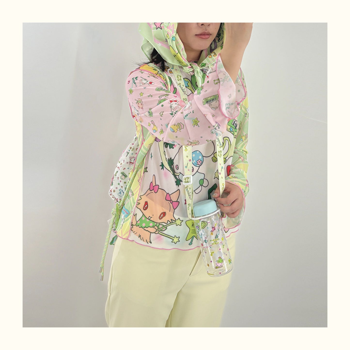 Shishihshop Animal Print Drawstring Top | Kawaii Short Sleeve Shirt | Puff Sleeve Shirt shirt shishihshop