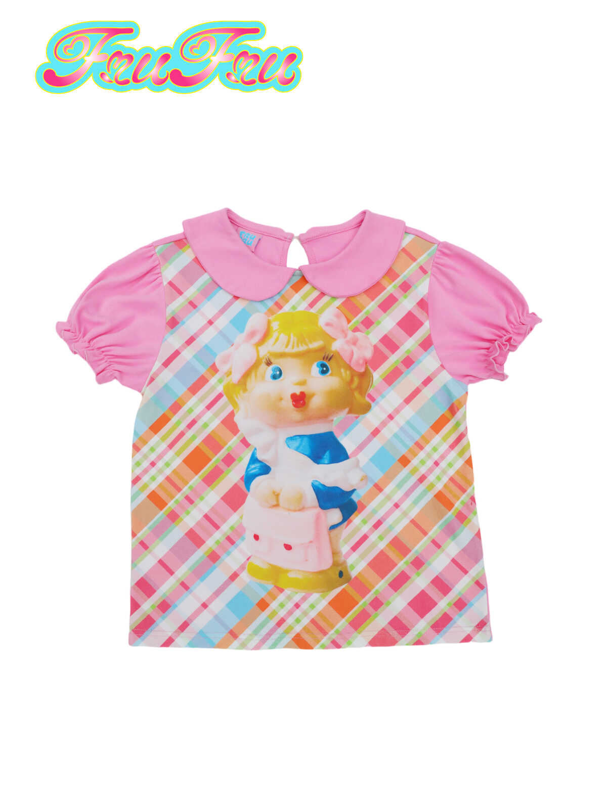 frufru Doll Collar T-Shirt | Toy Print Pink Tee | Puff Sleeve T-Shirt blouse frufru