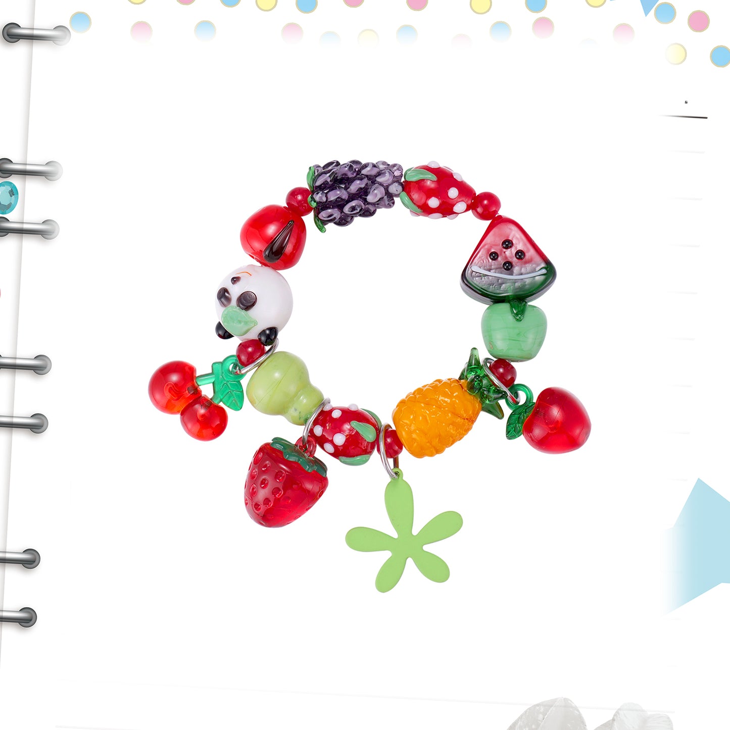 FRUITS Panda & Fruit Bracelet | Glass Bead Stretch Bracelet bracelet Fruits